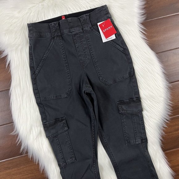 Spanx Size Small Washed Black Gray Stretch Twill Ankle Cargo Pants - Picture 2 of 9